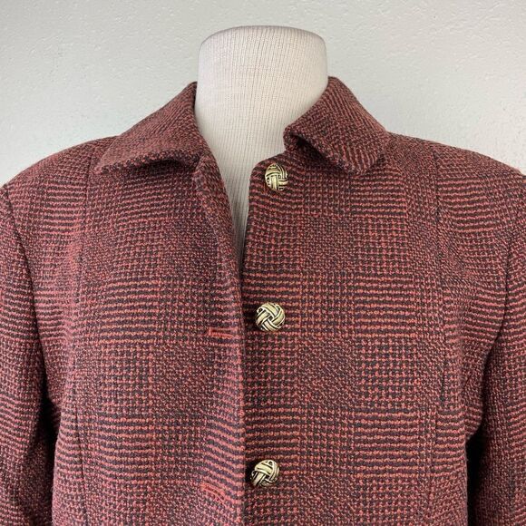 EUC Vintage Laura Leigh Ltd Womens Red and Black 100% Wool Blazer Jacket Size 10 - Picture 2 of 6